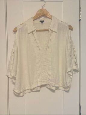Express Ivory Open-Shoulder Gauze Collared Blouse